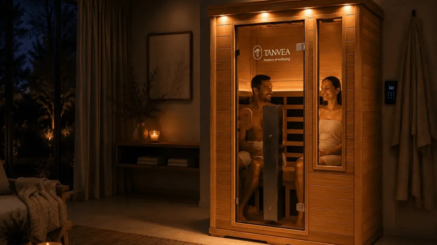 Infrasauna Tanvea Crown Luxury večer v obývacím pokoji